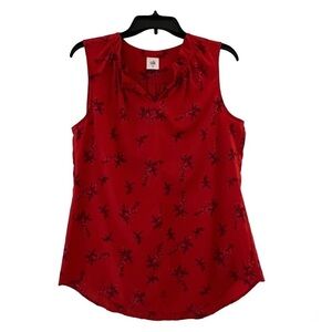 Cabi Red Floral Sprig Sleeveless Blouse Style 5222 Size Medium